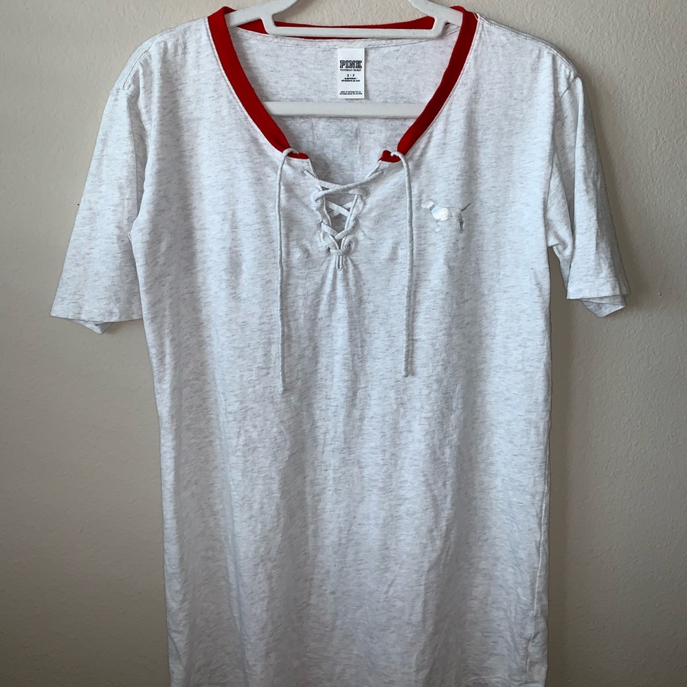 Lace Up Front VS Pink Shirt Dress